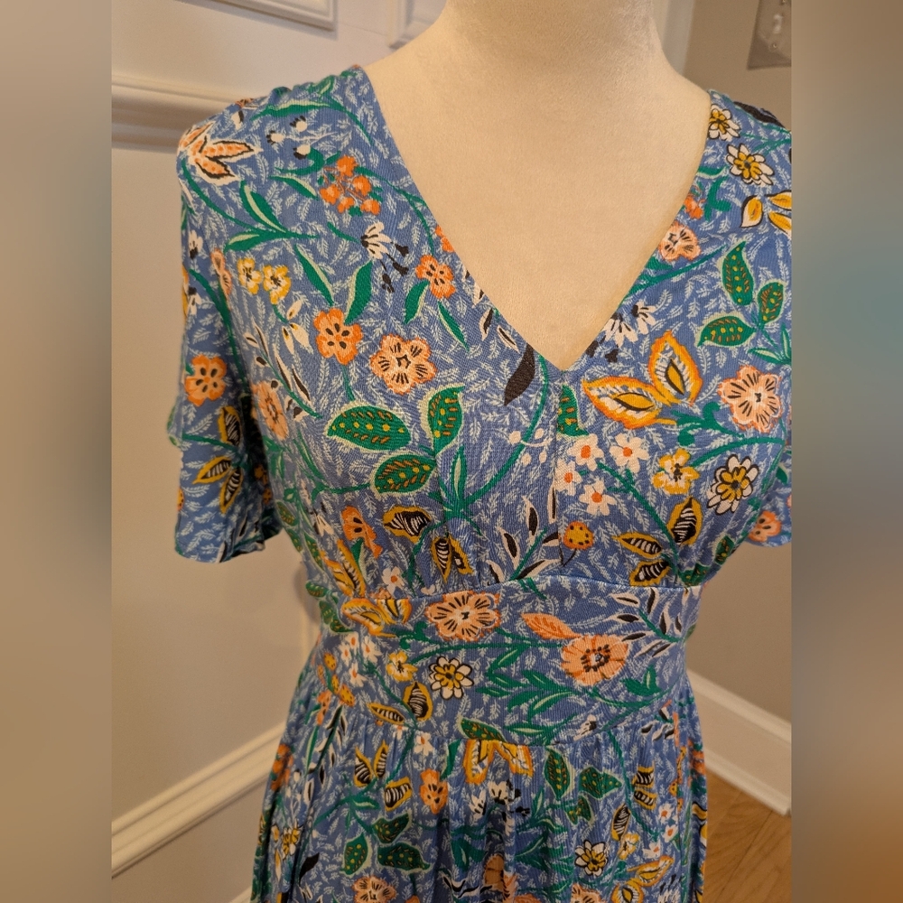 LOFT Blue Floral Midi Dress - Picture 2 of 4
